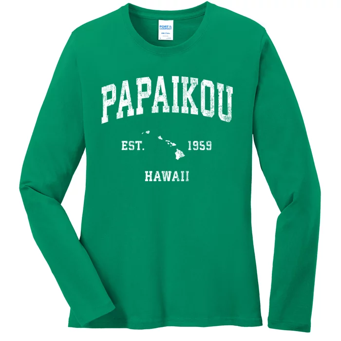 Papaikou Hawaii Hi Vintage Athletic Ladies Long Sleeve Shirt