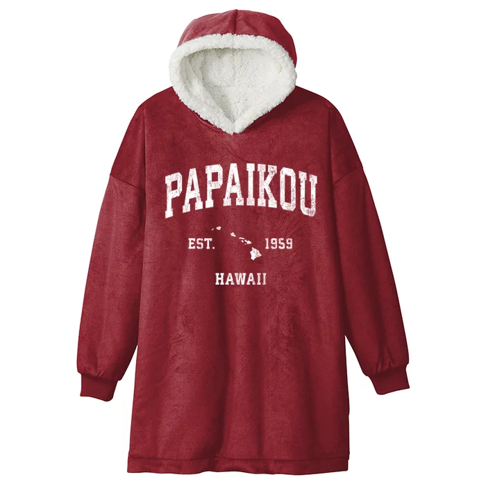 Papaikou Hawaii Hi Vintage Athletic Hooded Wearable Blanket