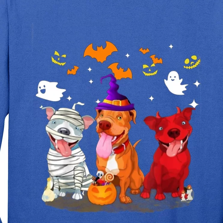 Pitbull Happy Halloween With Pumpkin Mummy Witch Gift Long Sleeve Shirt