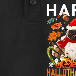 Pug Happy Hallothanksmas Halloween Thanksgiving Christmas Sweatshirt Dry Zone Grid Performance Polo