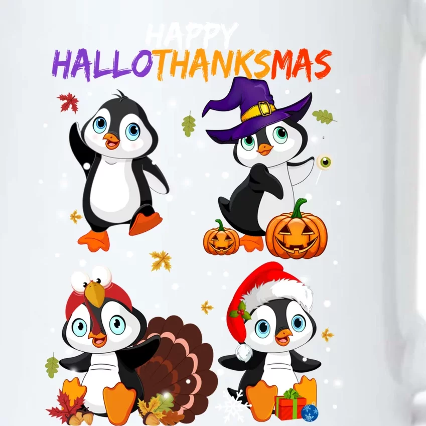 Penguin Happy Hallothanksmas Halloween Thanksgiving Xmas Cute Gift Black Color Changing Mug