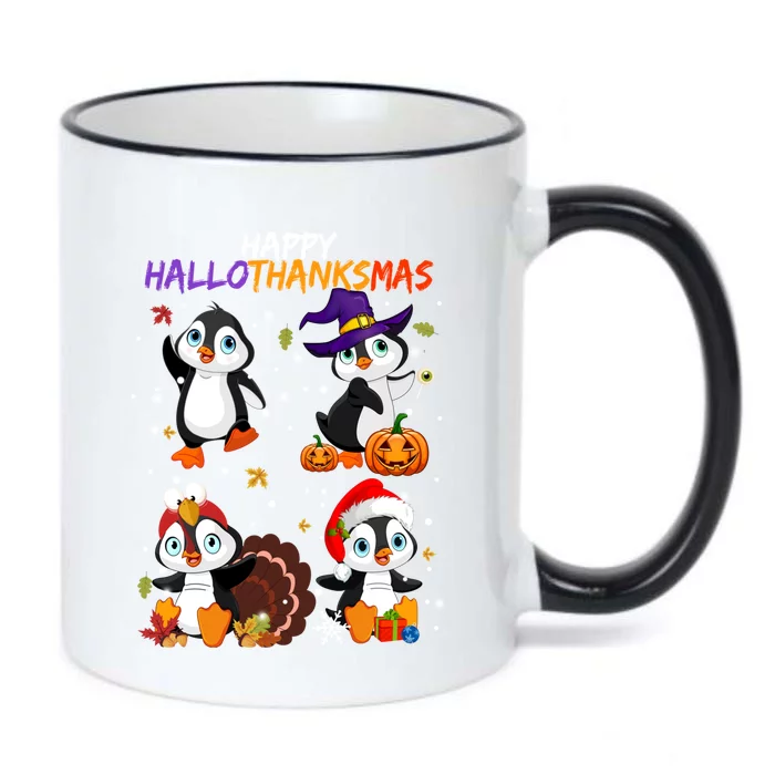 Penguin Happy Hallothanksmas Halloween Thanksgiving Xmas Cute Gift Black Color Changing Mug