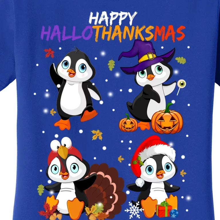 Penguin Happy Hallothanksmas Halloween Thanksgiving Xmas Cute Gift Women's T-Shirt