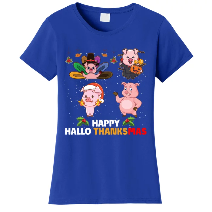 Pig Happy Hallothanksmas Halloween Thanksgiving Xmas Gift Women's T-Shirt