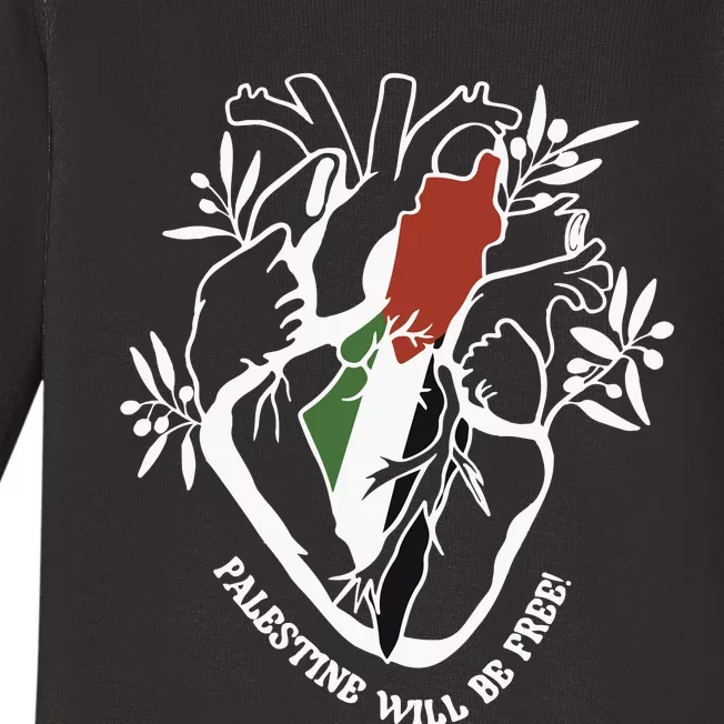 Palestine Heart Human Rights Palestine Free Freedom Palestine Flag Baby Long Sleeve Bodysuit