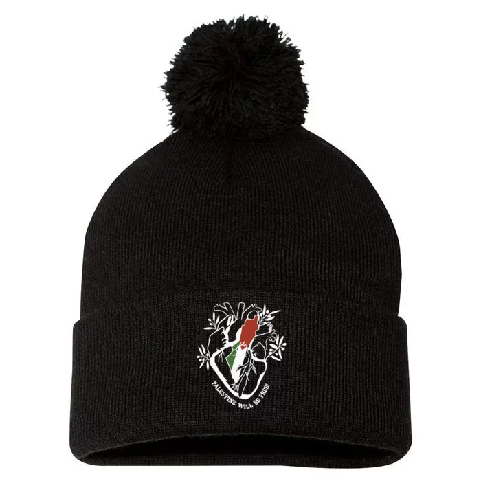 Palestine Heart Human Rights Palestine Free Freedom Palestine Flag Pom Pom 12in Knit Beanie