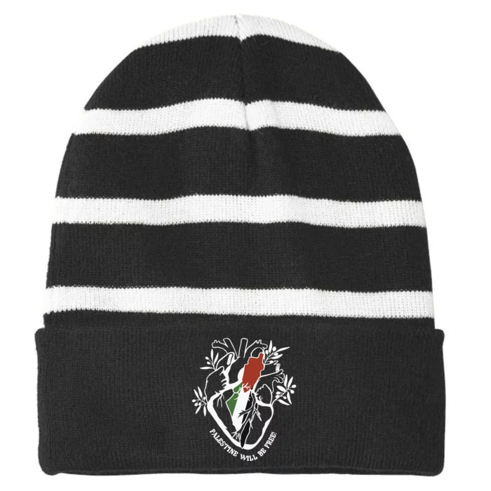 Palestine Heart Human Rights Palestine Free Freedom Palestine Flag Striped Beanie with Solid Band