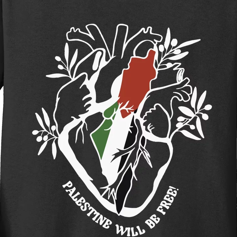 Palestine Heart Human Rights Palestine Free Freedom Palestine Flag Kids Long Sleeve Shirt