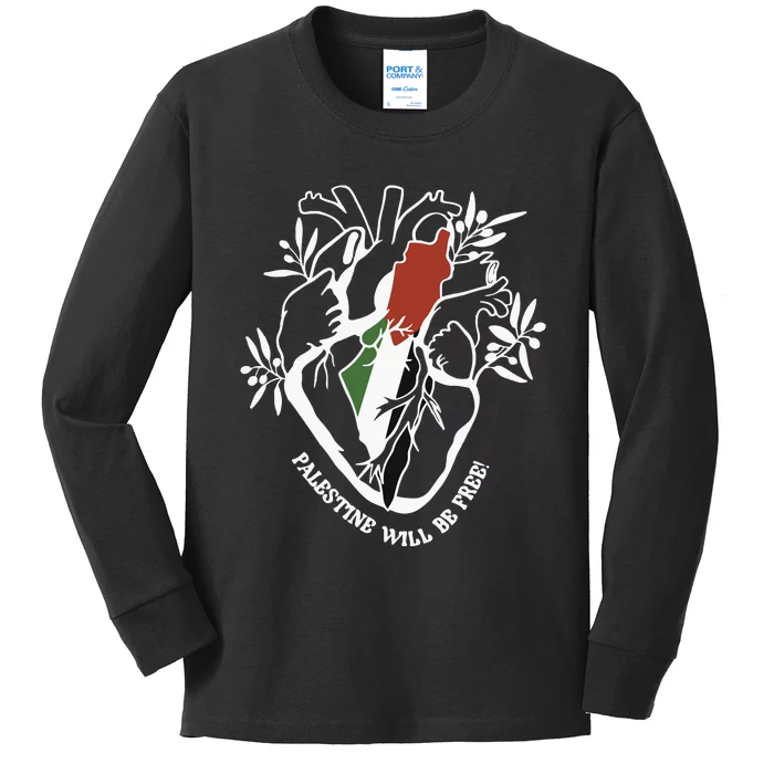 Palestine Heart Human Rights Palestine Free Freedom Palestine Flag Kids Long Sleeve Shirt