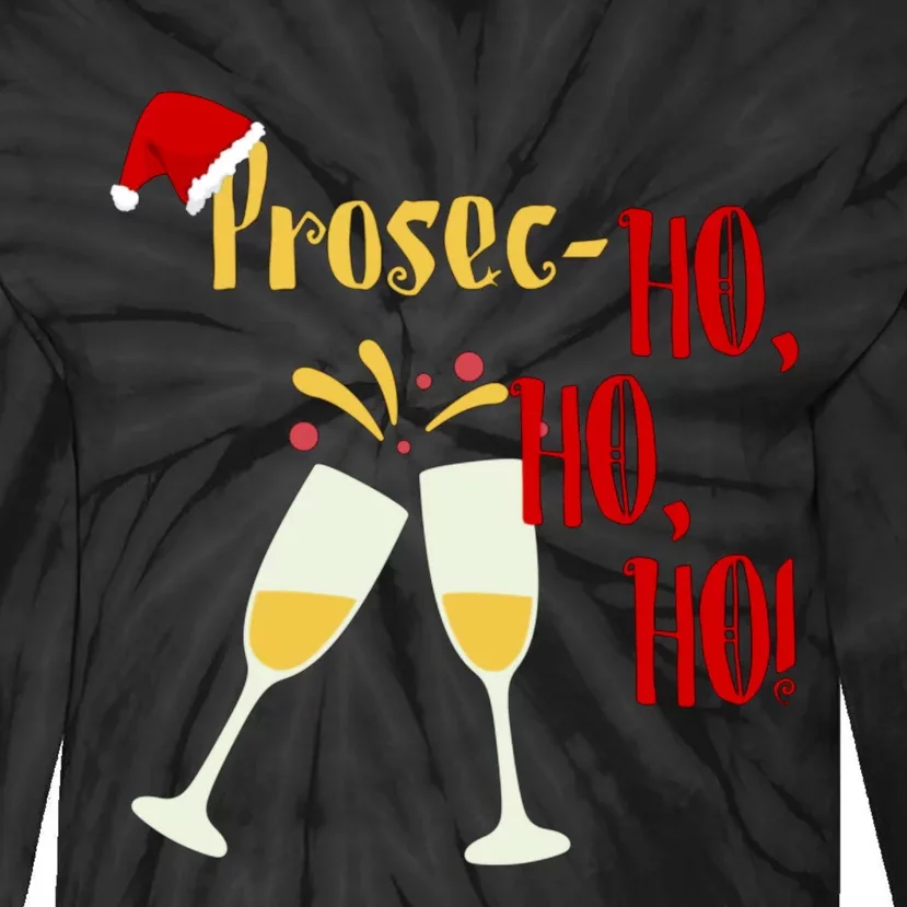 Prosec Ho Ho Ho Funny Wine Lover Christmas Celebration Tie-Dye Long Sleeve Shirt