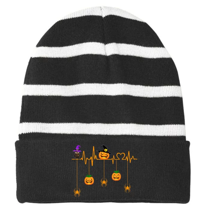 Pumpkin Heartbeat Halloween Costume Striped Beanie with Solid Band