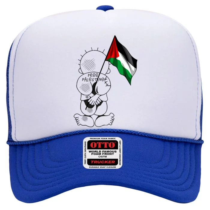 Palestine Hanzala Holding Palestinian Flag Free Palestine Gift High Crown Mesh Trucker Hat