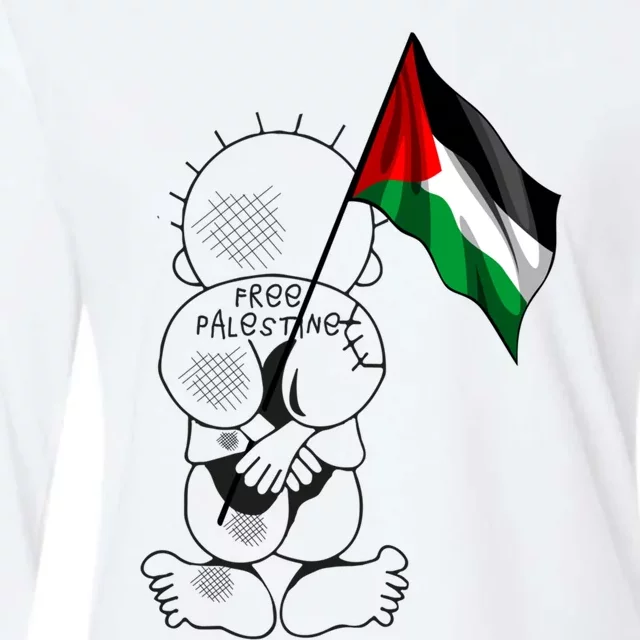 Palestine Hanzala Holding Palestinian Flag Free Palestine Gift Womens Cotton Relaxed Long Sleeve T-Shirt