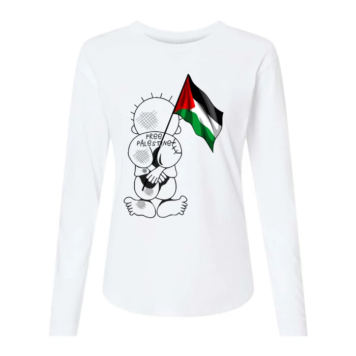 Palestine Hanzala Holding Palestinian Flag Free Palestine Gift Womens Cotton Relaxed Long Sleeve T-Shirt