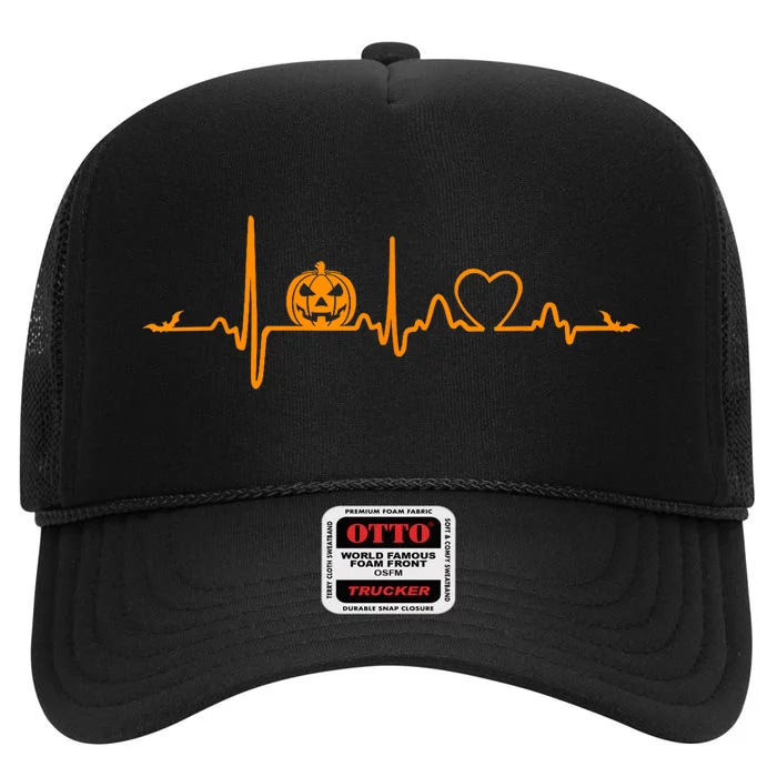 Pumpkin Heartbeat Halloween High Crown Mesh Trucker Hat