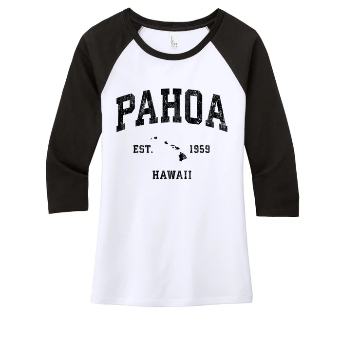 Pahoa Hawaii Hi Vintage Athletic Established Women's Tri-Blend 3/4-Sleeve Raglan Shirt