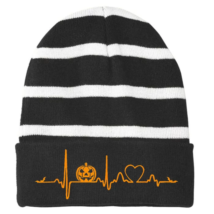 Pumpkin Heartbeat Halloween Striped Beanie with Solid Band