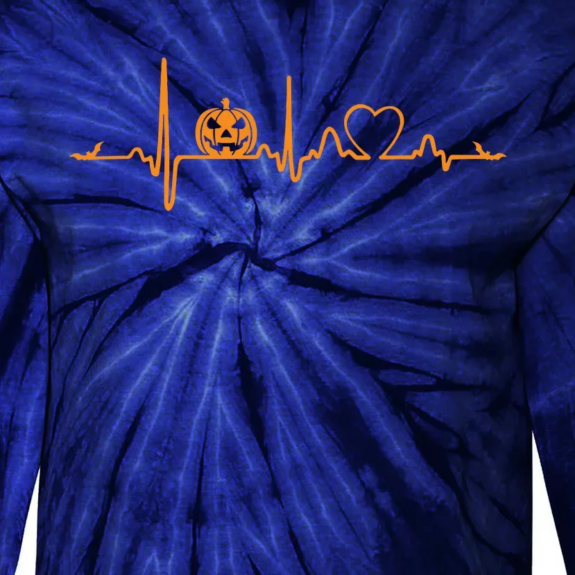 Pumpkin Heartbeat Halloween Tie-Dye Long Sleeve Shirt