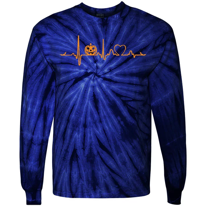 Pumpkin Heartbeat Halloween Tie-Dye Long Sleeve Shirt