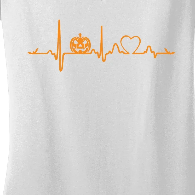 Pumpkin Heartbeat Halloween Women's V-Neck T-Shirt