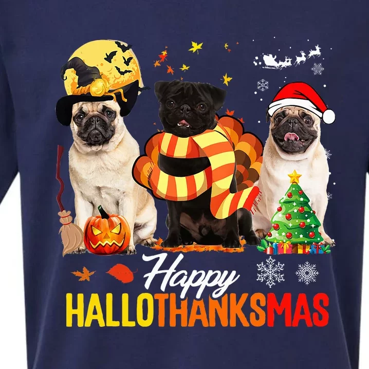 Pug Happy Hallothanksmas Festive Holiday Dog Costume Sueded Cloud Jersey T-Shirt