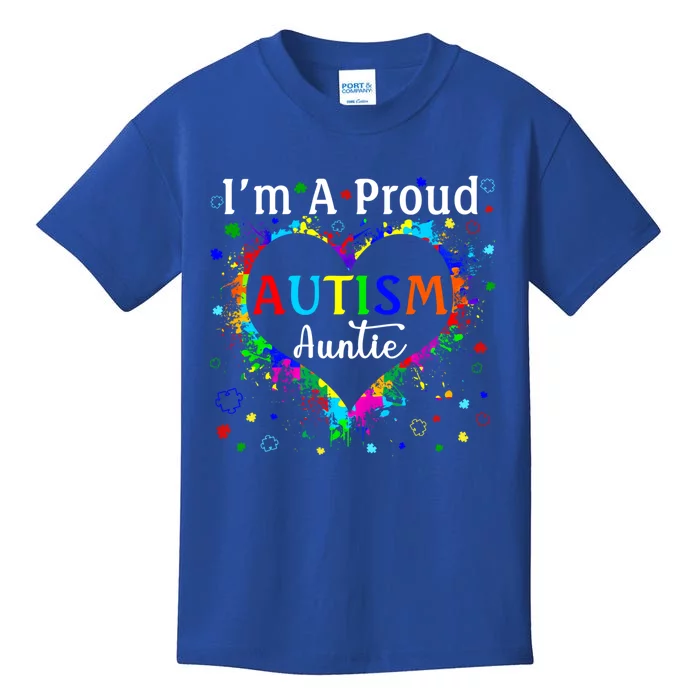 Puzzle Heart I'm A Proud Autism Auntie Autism Awareness Gift Kids T-Shirt