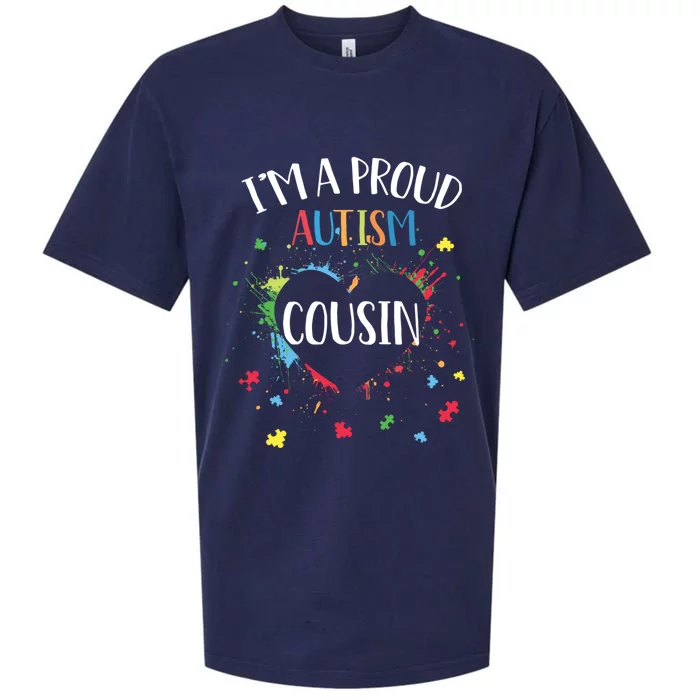 Puzzle Heart I'm A Proud Autism Cousin Autism Awareness Gift Sueded Cloud Jersey T-Shirt