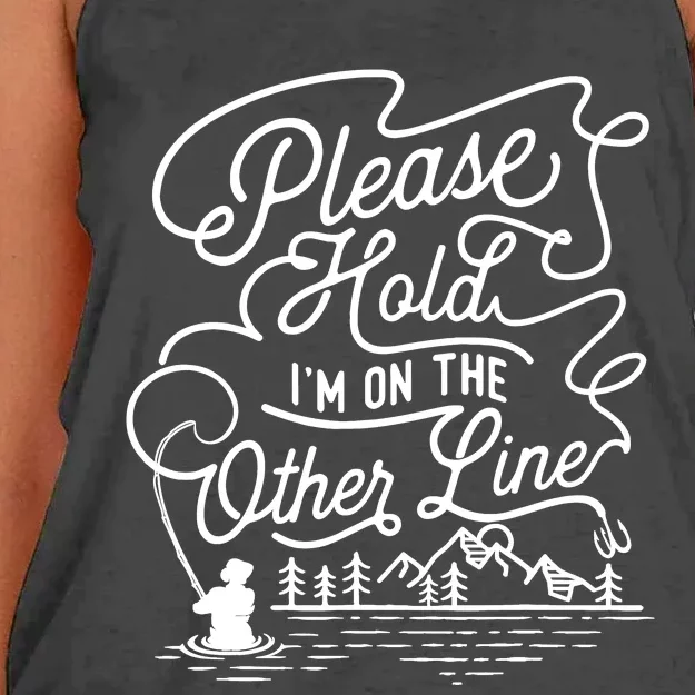 Please Hold IM On The Other Line Fishing Fisherman Fish Women's Knotted Racerback Tank