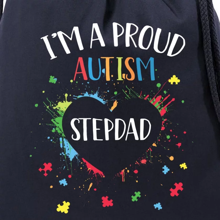 Puzzle Heart I'm A Proud Autism Stepdad Autism Awareness Funny Gift Drawstring Bag