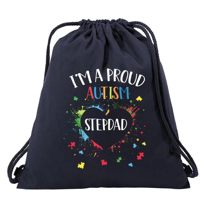 Puzzle Heart I'm A Proud Autism Stepdad Autism Awareness Funny Gift Drawstring Bag