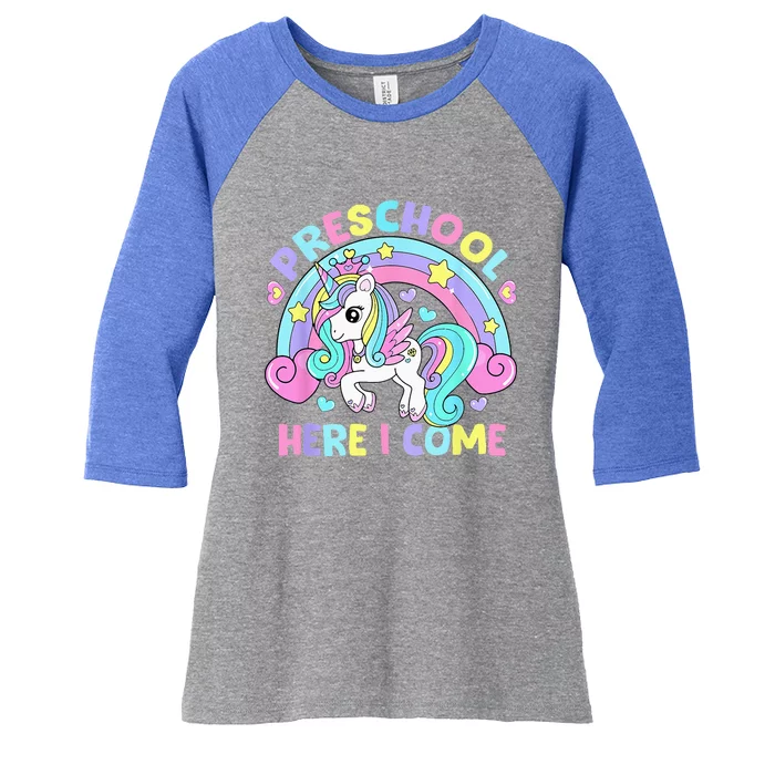 Preschool Here I Come Funny Unicorn Back To School Women's Tri-Blend 3/4-Sleeve Raglan Shirt