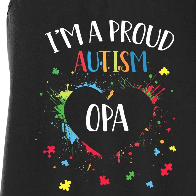 Puzzle Heart IM A Proud Autism Opa Autism Awareness Women's Racerback Tank