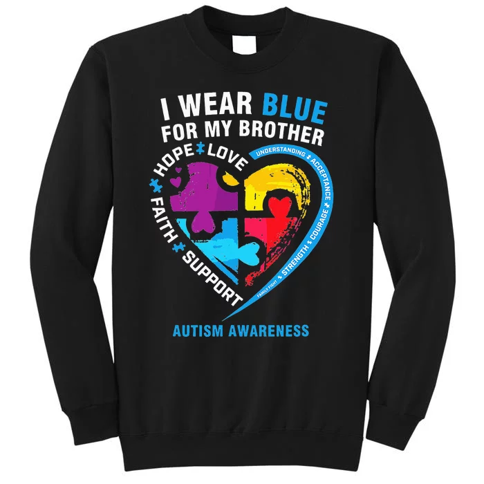 Puzzle heart I Wear Blue For My Brother Autism Awareness Tall Sweatshirt