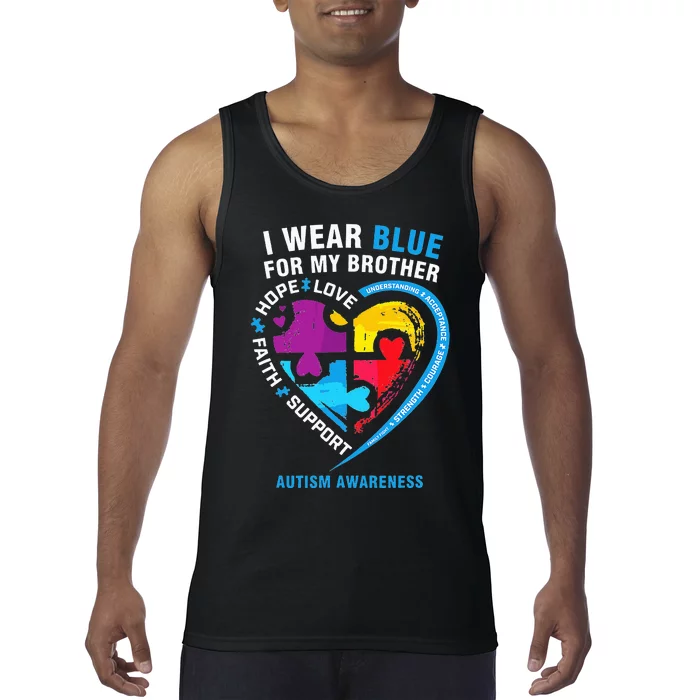 Puzzle heart I Wear Blue For My Brother Autism Awareness Tank Top