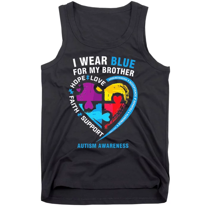 Puzzle heart I Wear Blue For My Brother Autism Awareness Tank Top