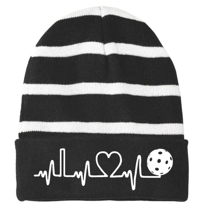 Pickleball Heartbeat! I Love Pickleball TShirt Striped Beanie with Solid Band