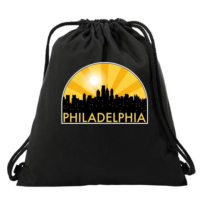 Philadelphia Skyline Burst Drawstring Bag