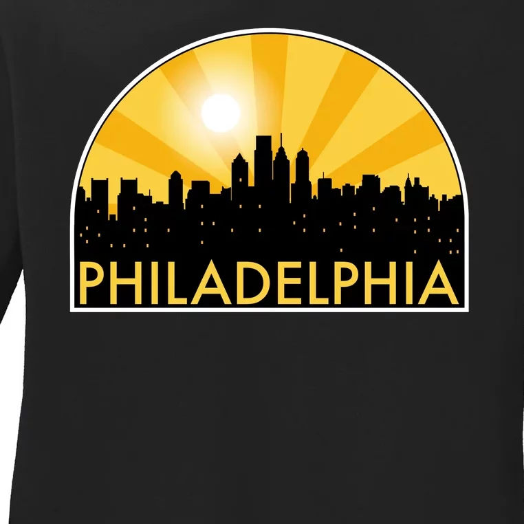 Philadelphia Skyline Burst Ladies Long Sleeve Shirt