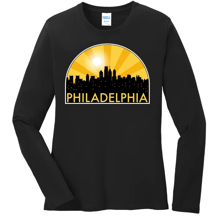 Philadelphia Skyline Burst Ladies Long Sleeve Shirt