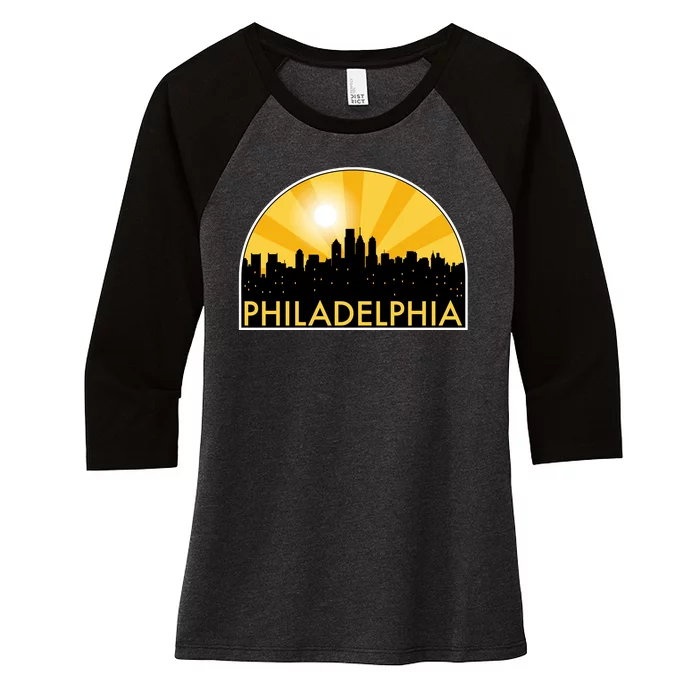 Philadelphia Skyline Burst Women's Tri-Blend 3/4-Sleeve Raglan Shirt