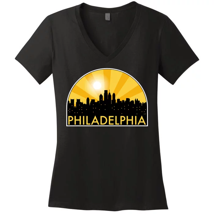 Philadelphia Skyline Burst Women's V-Neck T-Shirt