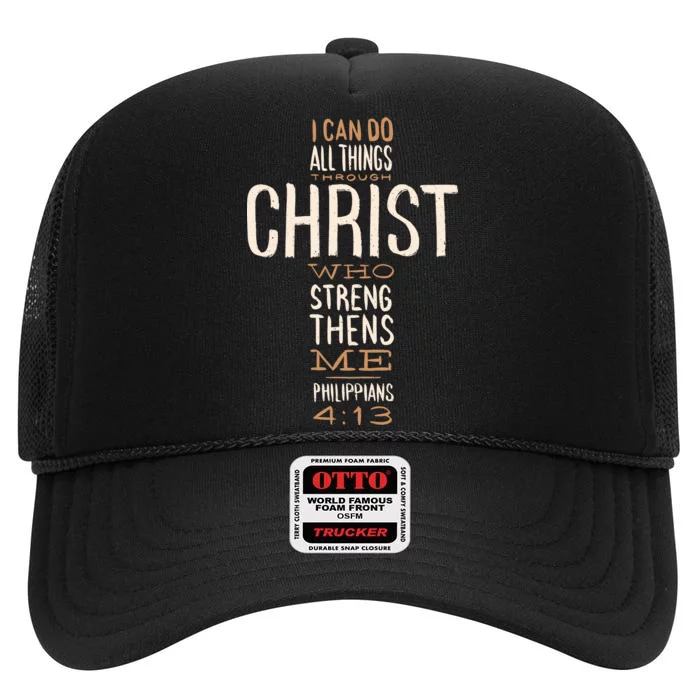 Philippians Bible Quote Cross High Crown Mesh Trucker Hat