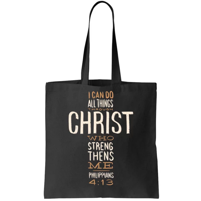 Philippians Bible Quote Cross Tote Bag