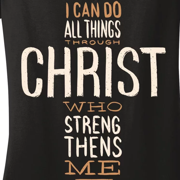 Philippians Bible Quote Cross Women's V-Neck T-Shirt