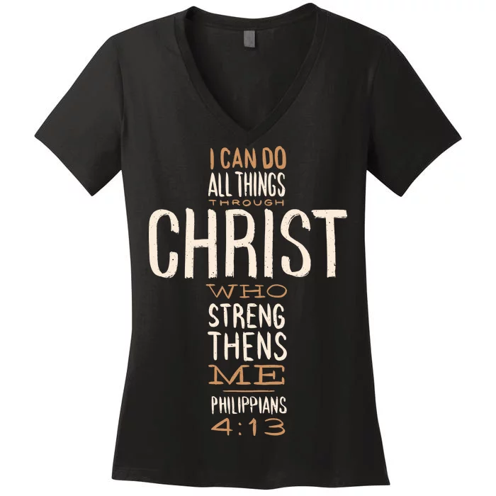 Philippians Bible Quote Cross Women's V-Neck T-Shirt