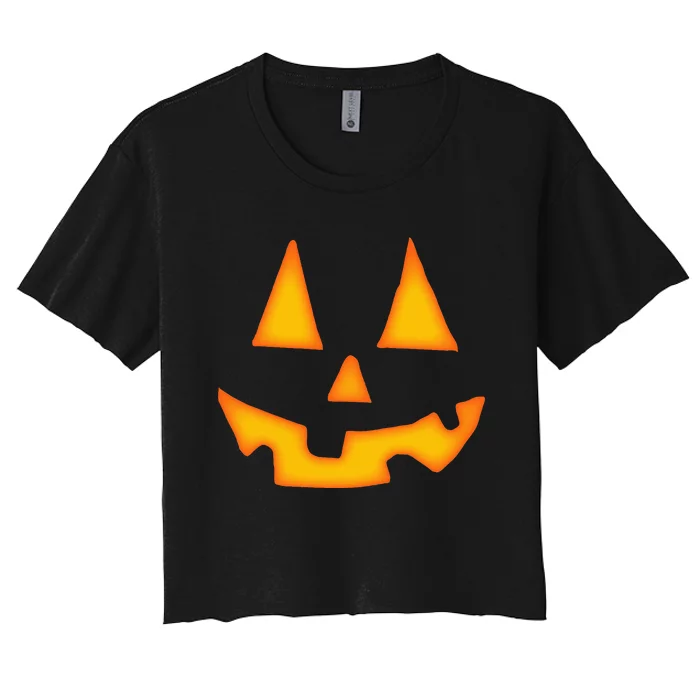 Pumpkin Halloween Jack O Lantern Face Women's Crop Top Tee