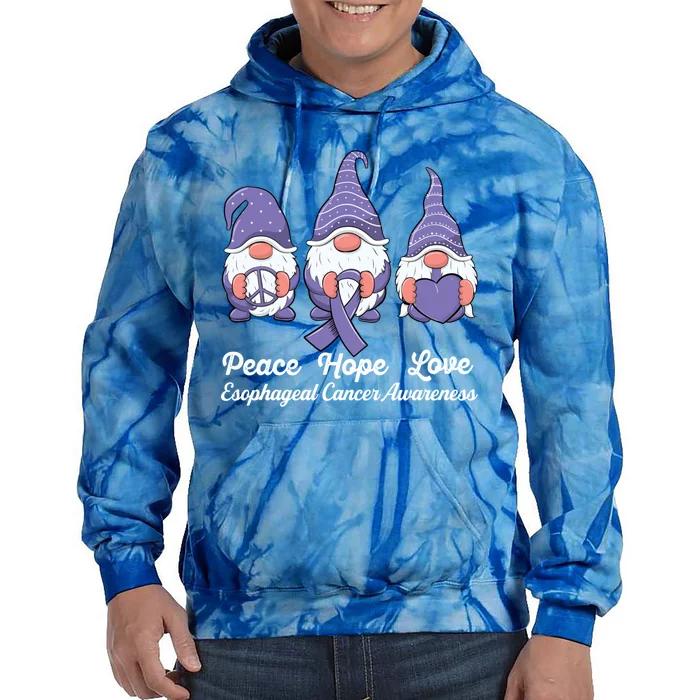 Peace Hope Love Ribbon Gnomes Esophageal Cancer Awareness Gift Tie Dye Hoodie