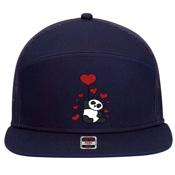 Panda Hearts Love Great Gift Panda Bear Lover Panda Hearts Panda Gift 7 Panel Mesh Trucker Snapback Hat