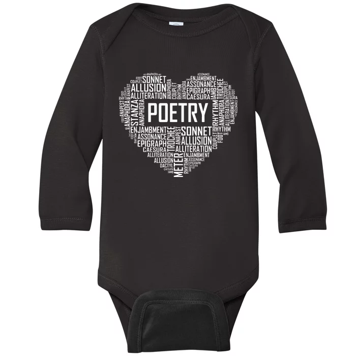 Poetry Heart Lover Gift Poet Writing Poem Writer Gifts Baby Long Sleeve Bodysuit