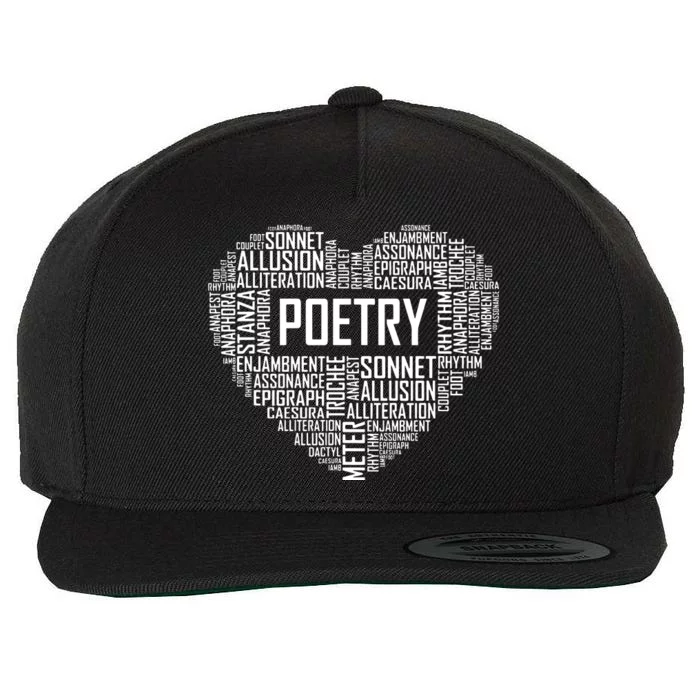 Poetry Heart Lover Gift Poet Writing Poem Writer Gifts Wool Snapback Cap